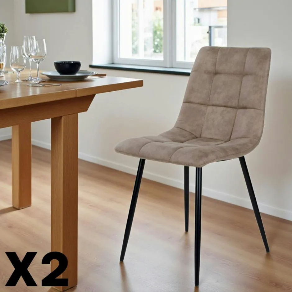 TARAZ Meubles De Cuisine·Chaises|Chaises Velours|Chaise de salle à manger noire motif damier (lot de 2)