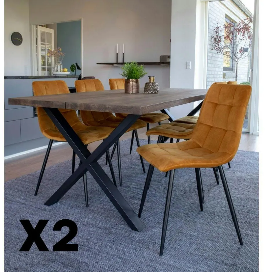 TARAZ Meubles De Cuisine·Chaises|Chaises Contemporaines|Chaise de salle à manger taupe motif damier (lot de 2)