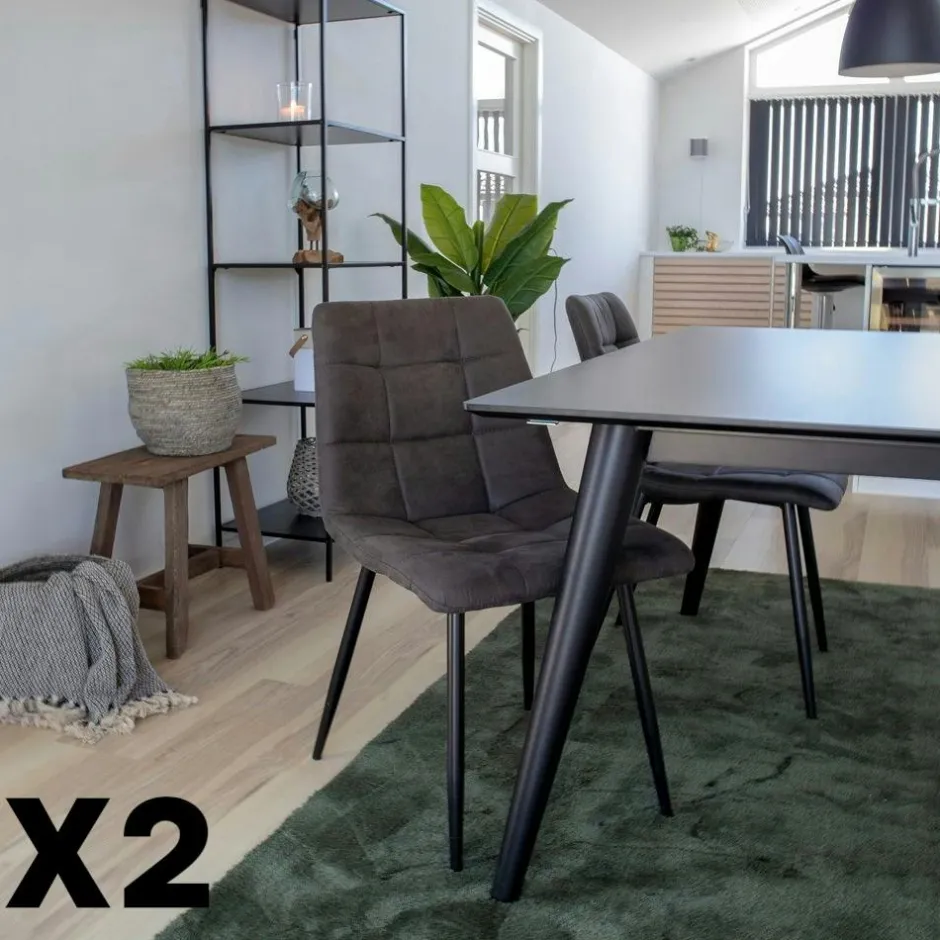 TARAZ Meubles De Cuisine·Chaises|Chaises Contemporaines|Chaise de salle à manger taupe motif damier (lot de 2)