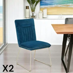 OKA Chaises Capitonnées|Chaises Velours|Chaise de salle à manger velours bleu (lot de 2)