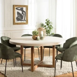 TIM Chaises Capitonnées|Chaises Contemporaines|Chaise de salle à manger velours vert dossier rond (lot de 2)