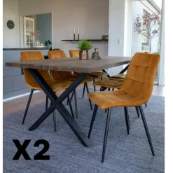 TARAZ Meubles De Cuisine·Chaises|Chaises Velours|Chaise de salle à manger vert foncé motif damier (lot de 2)