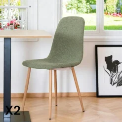 BERLIN Meubles De Cuisine·Chaises|Chaise de salle à manger verte en tissu bouclette (lot de 2)