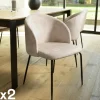 TIM Chaises Capitonnées|Chaises Contemporaines|Chaise de salle à manger velours beige dossier rond (lot de 2)