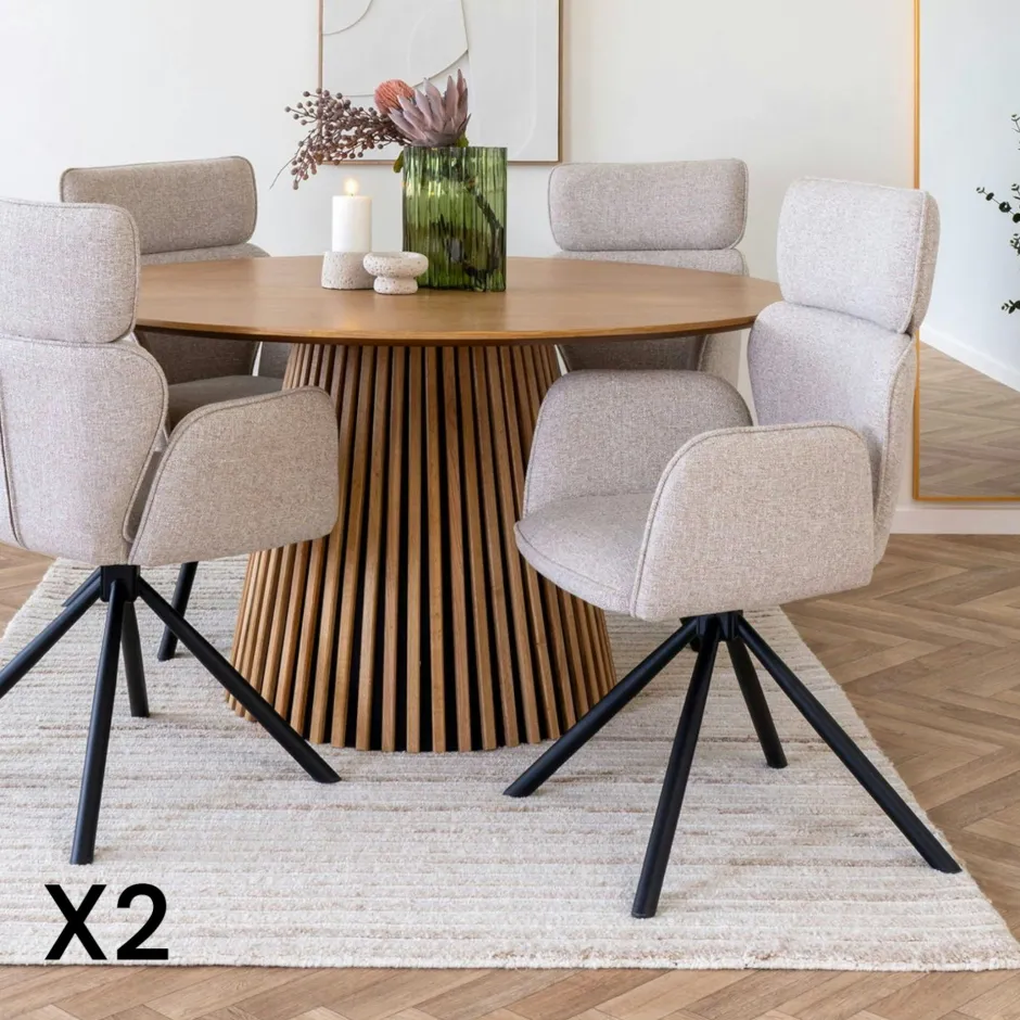 BERLIN Meubles De Cuisine·Chaises|Chaises Contemporaines|Chaise design beige avec appuie-tête et accoudoirs (lot de 2)