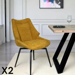 IENA Meubles De Cuisine·Chaises|Chaises Capitonnées|Chaise design tissu microfibre moutarde (lot de 2)