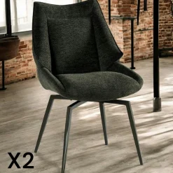 IENA Chaises Capitonnées|Meubles De Cuisine·Chaises|Chaise design tissu microfibre kaki (lot de 2)