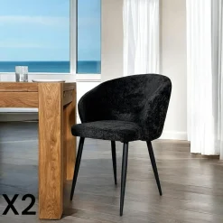 IENA Chaises Capitonnées|Meubles De Cuisine·Chaises|Chaise dossier rond tissu noir (lot de 2)