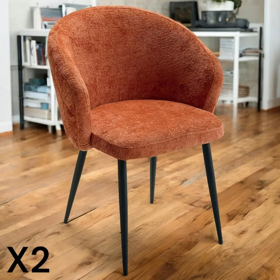 IENA Chaises Capitonnées|Meubles De Cuisine·Chaises|Chaise dossier rond tissu noir (lot de 2)