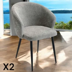 IENA Chaises Capitonnées|Chaises Contemporaines|Chaise dossier rond tissu gris (lot de 2)