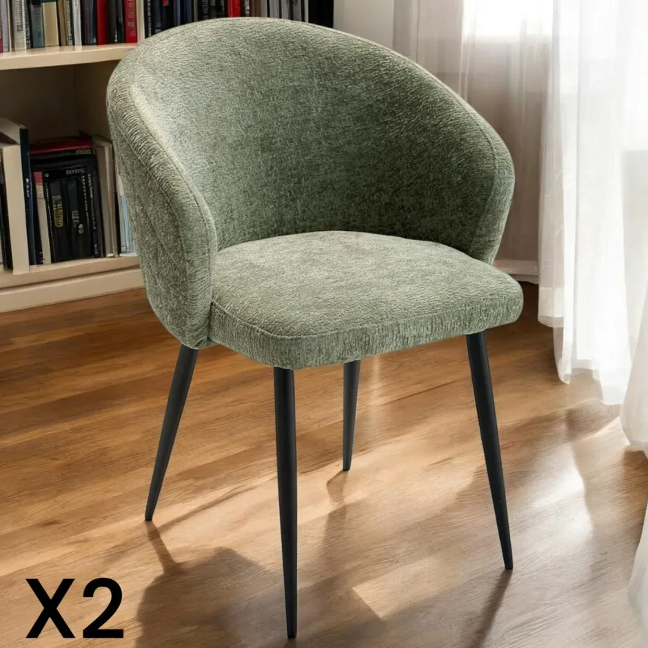 IENA Chaises Capitonnées|Chaises Contemporaines|Chaise dossier rond tissu bleu (lot de 2)