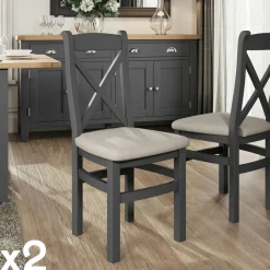 COVENTRY Chaises En Bois|Chaises Contemporaines|Chaise en bois avec dossier croisé finition charbon (lot de 2)