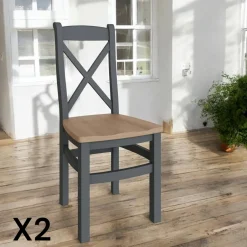 COVENTRY Chaises En Bois|Chaises Capitonnées|Chaise en bois et tissu avec dossier croisé finition charbon (lot de 2)