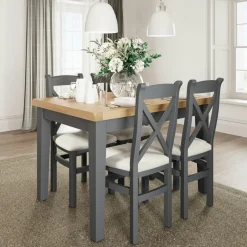 COVENTRY Chaises En Bois|Chaises Capitonnées|Chaise en bois et tissu avec dossier croisé finition charbon (lot de 2)