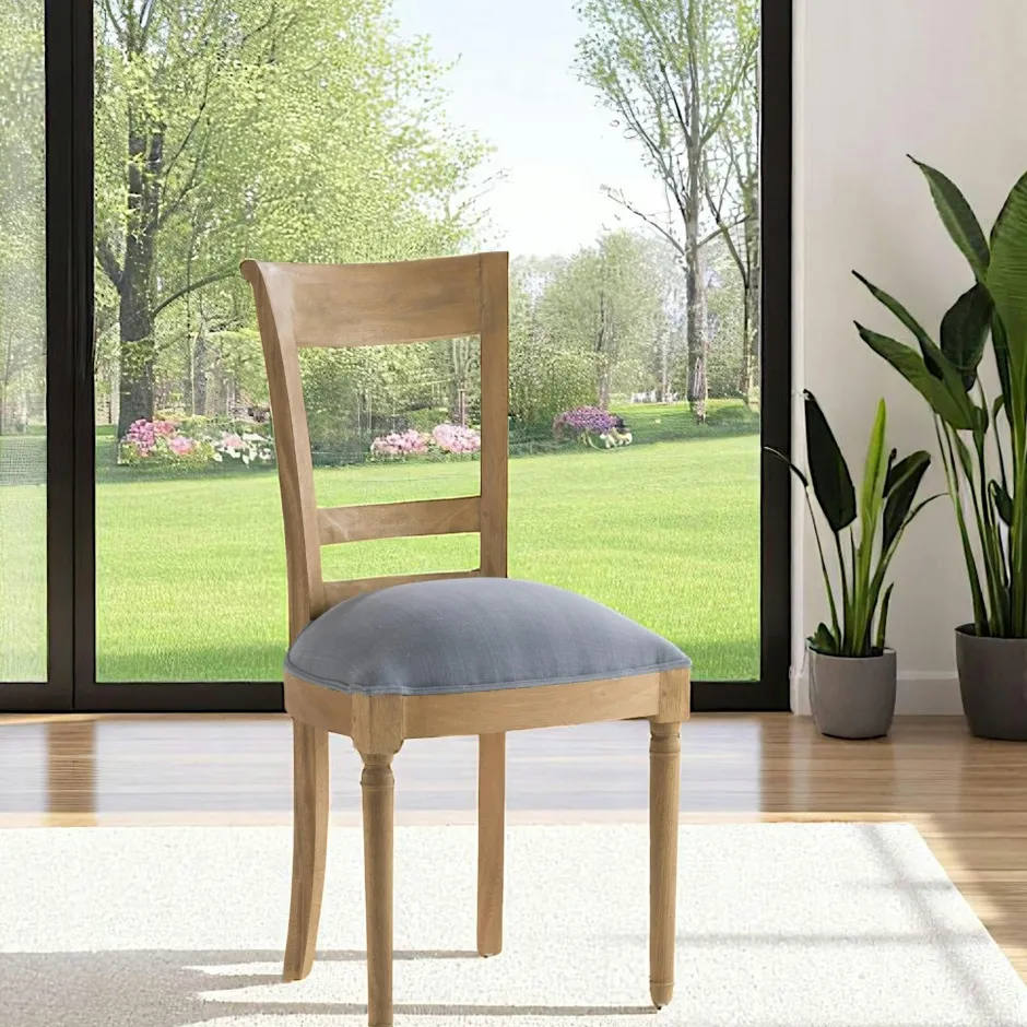 Amadeus Univers Déco·Classique Chic|Chaises En Bois|Chaise en bois et tissu gris LEON