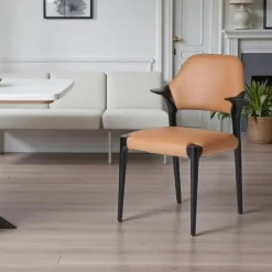 Meubles De Cuisine·Chaises|Chaises En Bois|Chaise en cuir gris clair design, accoudoirs bois noir ALDER