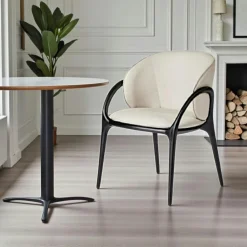 Meubles De Cuisine·Chaises|Chaises En Bois|Chaise en cuir gris clair dos rond accoudoirs bois noir ALDER