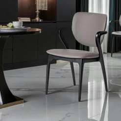 Meubles De Cuisine·Chaises|Chaises En Bois|Chaise en cuir gris foncé, accoudoirs bois noir ALDER