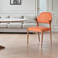 Chaises En Bois|Chaises Contemporaines|Chaise en cuir marron design, accoudoirs bois noir ALDER