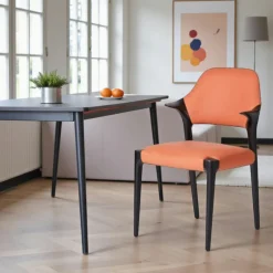 Chaises En Bois|Chaises Contemporaines|Chaise en cuir marron design, accoudoirs bois noir ALDER