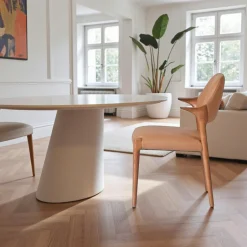 Chaises En Bois|Chaises Contemporaines|Chaise en cuir marron design, accoudoirs bois noir ALDER