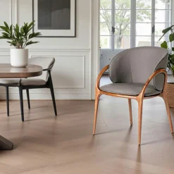Meubles De Cuisine·Chaises|Chaises En Bois|Chaise en cuir terracotta dos rond accoudoirs bois noir ALDER