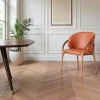 Meubles De Cuisine·Chaises|Chaises En Bois|Chaise en cuir terracotta dos rond accoudoirs bois brun ALDER