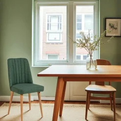 ROSARIO Meubles De Cuisine·Chaises|Chaises En Bois|Chaise en lin gris - dossier rainuré et pieds bois