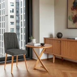 ROSARIO Chaises En Bois|Chaises Capitonnées|Chaise en lin vert - dossier rainuré et pieds bois