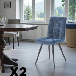 LOMBARDIE Meubles De Cuisine·Chaises|Chaises Contemporaines|Chaise en tissu bleu motif damier (lot de 2)