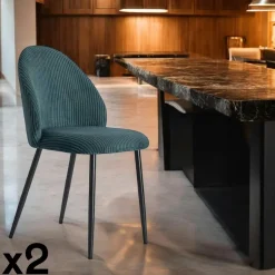 IENA Meubles De Cuisine·Chaises|Chaises Capitonnées|Chaise en tissu côtelé bleu pétrole (lot de 2)