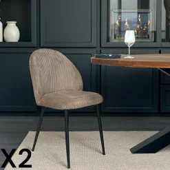 IENA Chaises Capitonnées|Chaises Contemporaines|Chaise en tissu côtelé gris (lot de 2)