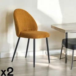IENA Meubles De Cuisine·Chaises|Chaises Capitonnées|Chaise en tissu côtelé moutarde (lot de 2)