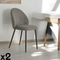 IENA Meubles De Cuisine·Chaises|Chaises Capitonnées|Chaise en tissu côtelé taupe (lot de 2)