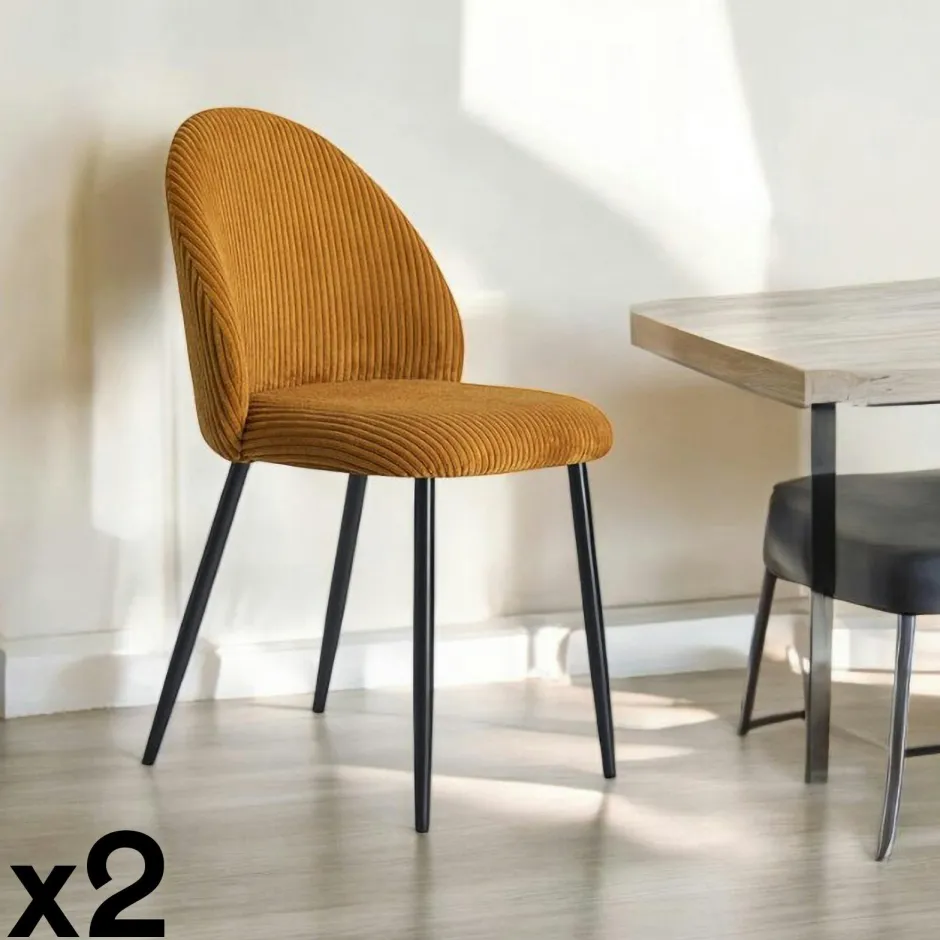 IENA Meubles De Cuisine·Chaises|Chaises Capitonnées|Chaise en tissu côtelé vert (lot de 2)