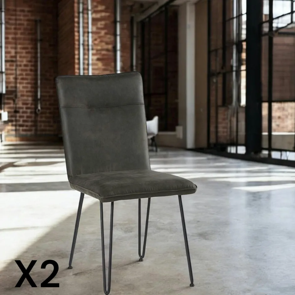 KERALA Chaises Scandinaves|Chaises Capitonnées|Chaise en tissu marron havane et pieds métal en épingle (lot de 2)