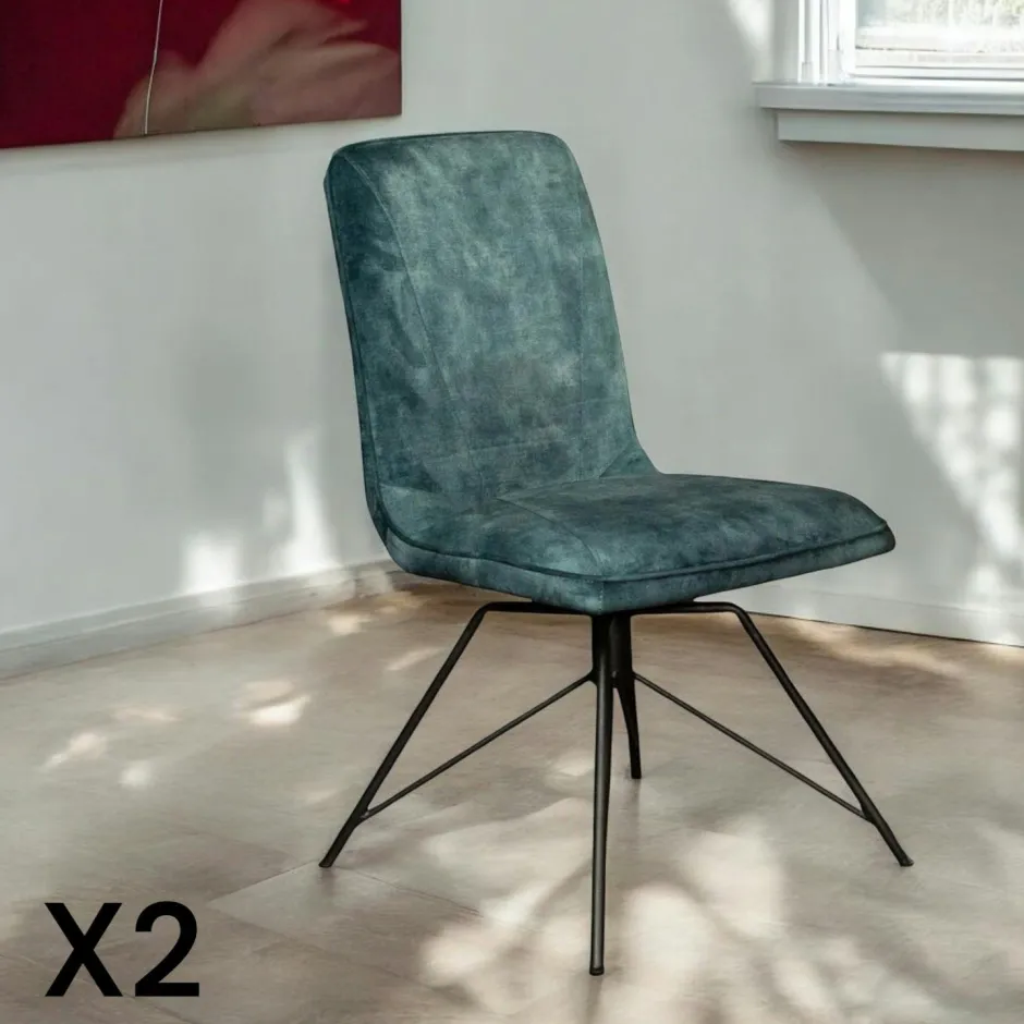 KERALA Chaises Scandinaves|Chaises Capitonnées|Chaise en tissu marron havane et pieds métal en épingle (lot de 2)