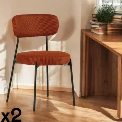 IENA Chaises Capitonnées|Chaises Contemporaines|Chaise en tissu résille matelassée terracotta (lot de 2)