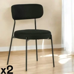 IENA Chaises Capitonnées|Chaises Contemporaines|Chaise en tissu résille matelassée noir (lot de 2)