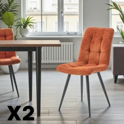 LOMBARDIE Meubles De Cuisine·Chaises|Chaises Contemporaines|Chaise en tissu terracotta motif damier (lot de 2)