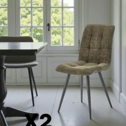 LOMBARDIE Meubles De Cuisine·Chaises|Chaises Contemporaines|Chaise en tissu vert motif damier (lot de 2)