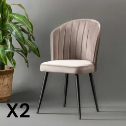 ROSARIO Meubles De Cuisine·Chaises|Chaises Capitonnées|Chaise en velours beige - dossier enveloppant (Lot de 2)
