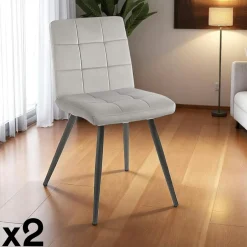 MALMOE Chaises Vintage|Chaises Capitonnées|Chaise en velours capitonné moutarde (lot de 2)