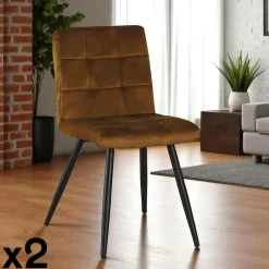 MALMOE Chaises Vintage|Chaises Capitonnées|Chaise en velours capitonné gris (lot de 2)