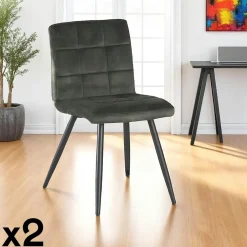 MALMOE Chaises Vintage|Chaises Capitonnées|Chaise en velours capitonné gris (lot de 2)