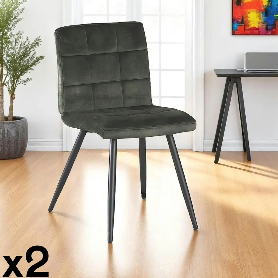 MALMOE Chaises Vintage|Chaises Capitonnées|Chaise en velours capitonné gris (lot de 2)