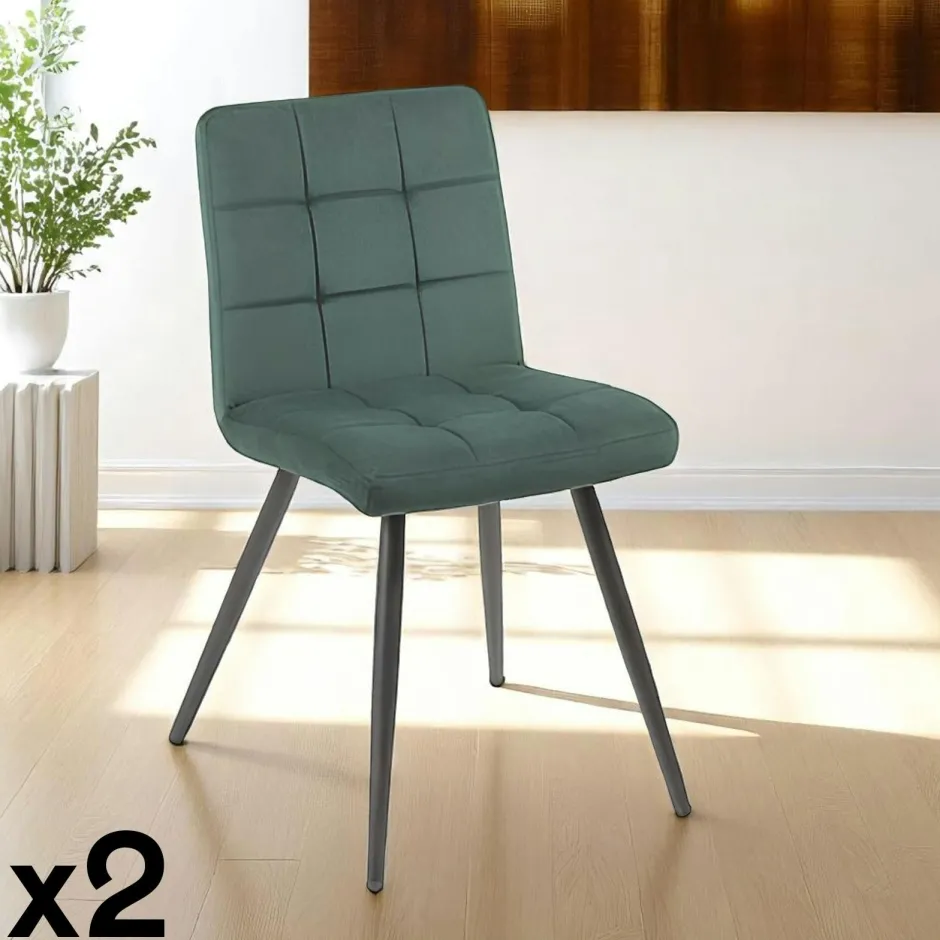 MALMOE Chaises Vintage|Chaises Capitonnées|Chaise en velours capitonné gris (lot de 2)