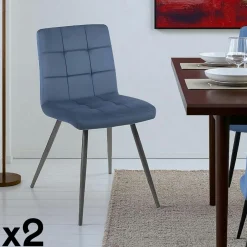 MALMOE Chaises Vintage|Chaises Capitonnées|Chaise en velours capitonné gris (lot de 2)