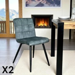 MALMOE Chaises Vintage|Chaises Capitonnées|Chaise en velours capitonné bleu pétrole (lot de 2)