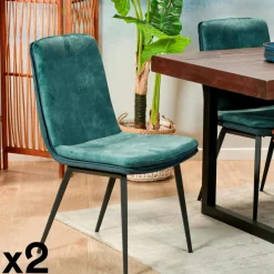 OKA Meubles De Cuisine·Chaises|Chaises Velours|Chaise en velours doré à double coussinage (lot de 2)